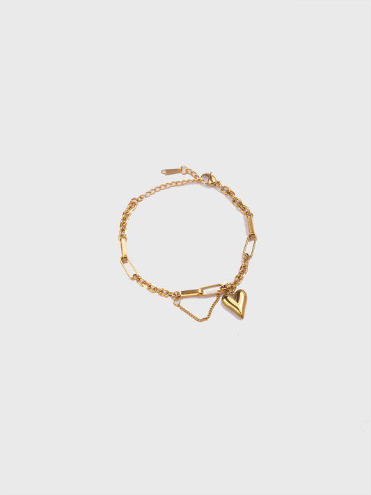 18KT Gold-Plated Women’s Link Chain Bracelet with Heart Charm &amp; Lobster Clasp | Waterproof, Hypoallergenic, Tarnish-Free