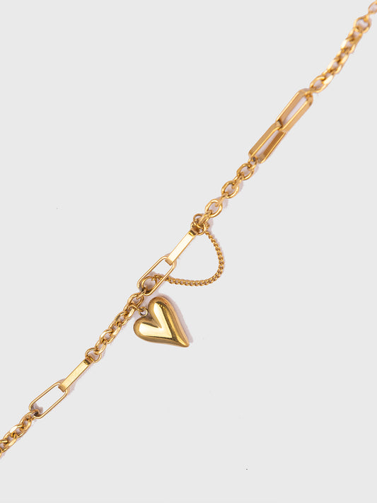 18KT Gold-Plated Women’s Link Chain Bracelet with Heart Charm &amp; Lobster Clasp | Waterproof, Hypoallergenic, Tarnish-Free