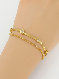 18KT Gold-Plated Zircon Herringbone Chain & Bead Chain Bracelet