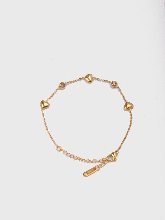 18KT Gold-Plated Women’s Mini Heart CZ Dainty Chain Bracelet with Lobster Clasp | Waterproof, Hypoallergenic, Tarnish-Free