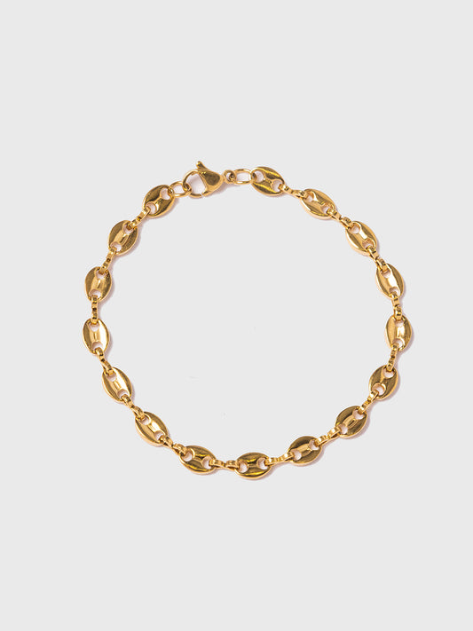 18KT Gold-Plated Women’s Puffed Mariner Chain Bracelet with Lobster Clasp | Waterproof, Hypoallergenic, Tarnish-Free