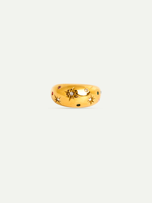 18KT Gold-Plated Galaxy Confetti Dome Ring | Waterproof, Hypoallergenic, Tarnish-Free