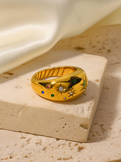 18KT Gold-Plated Galaxy Confetti Dome Ring