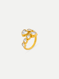 18KT Gold-Plated Heart CZ Bypass Ring | Waterproof, Hypoallergenic, Tarnish-Free