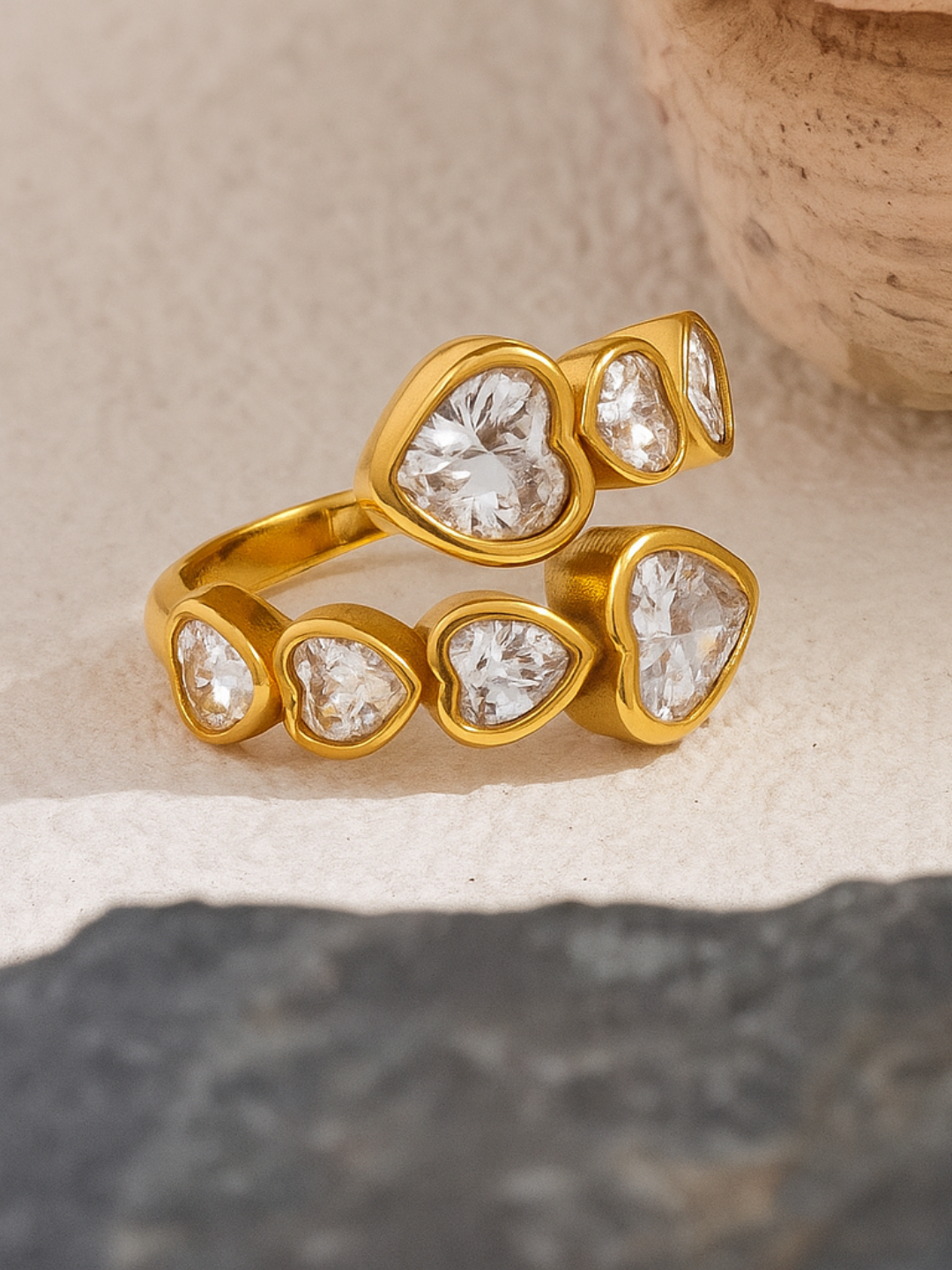 18KT Gold-Plated Heart CZ Bypass Ring