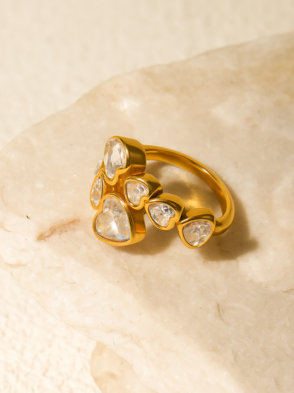 18KT Gold-Plated Heart CZ Bypass Ring