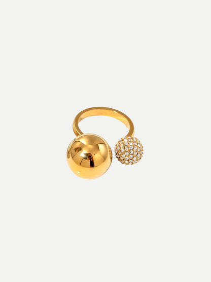 18KT Gold-Plated Double Ball Zircon Open Ring | Waterproof, Hypoallergenic, Tarnish-Free