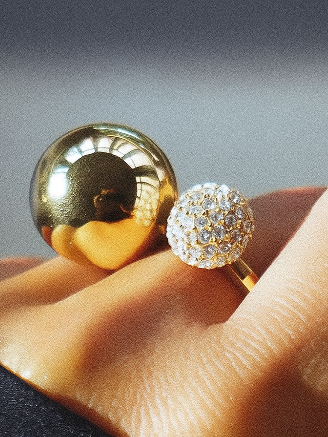 18KT Gold-Plated Double Ball Zircon Open Ring