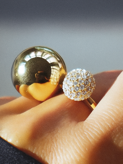 18KT Gold-Plated Double Ball Zircon Open Ring