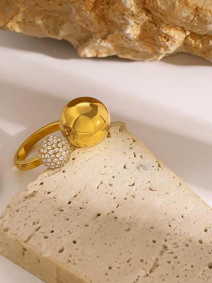 18KT Gold-Plated Double Ball Zircon Open Ring