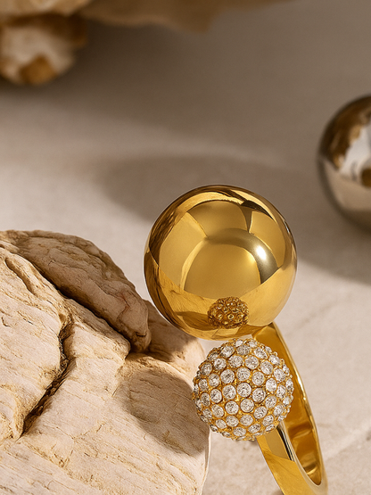 18KT Gold-Plated Double Ball Zircon Open Ring
