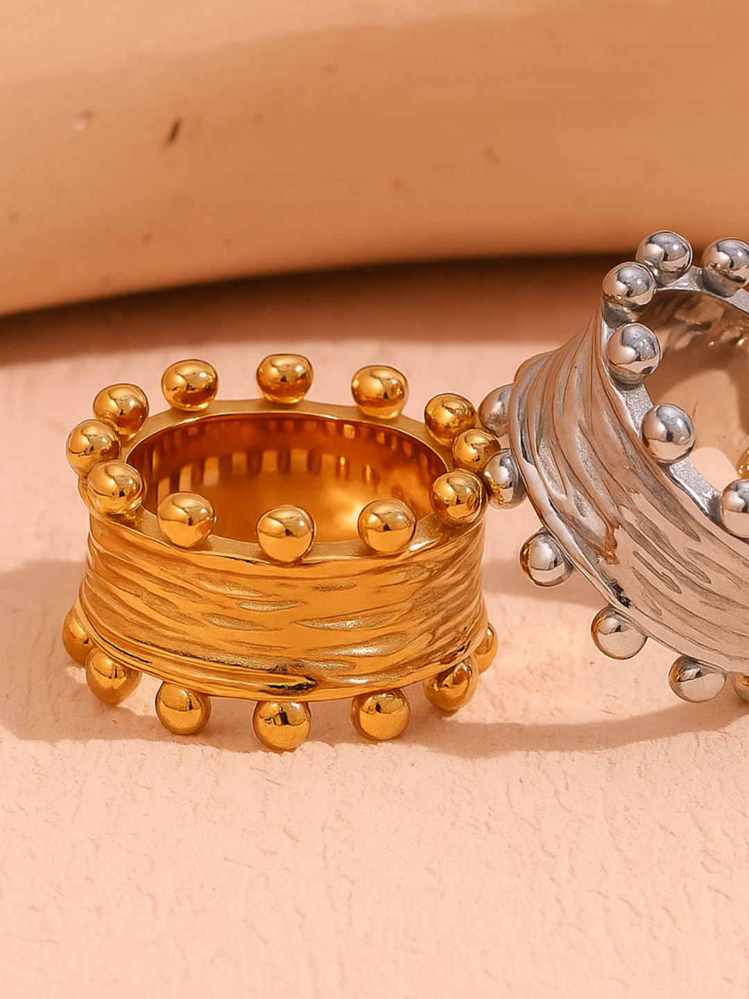 18KT Gold-Plated Textured Bead Dot Ring