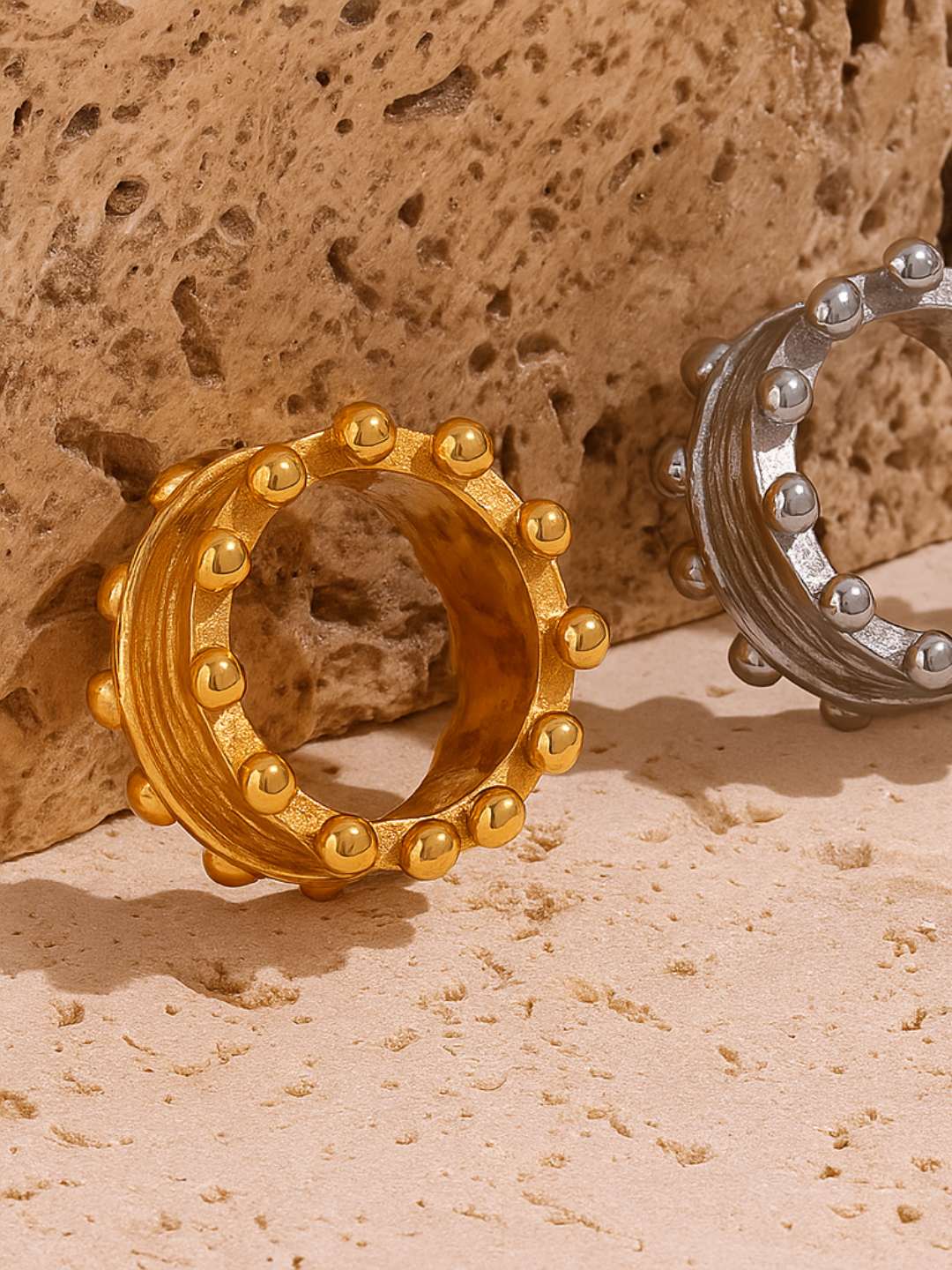 18KT Gold-Plated Textured Bead Dot Ring