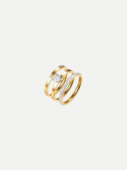 18KT Gold-Plated 3 Set Zircon Ring | Waterproof, Hypoallergenic, Tarnish-Free