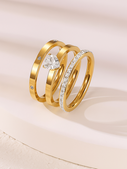 18KT Gold-Plated 3 Set Zircon Ring
