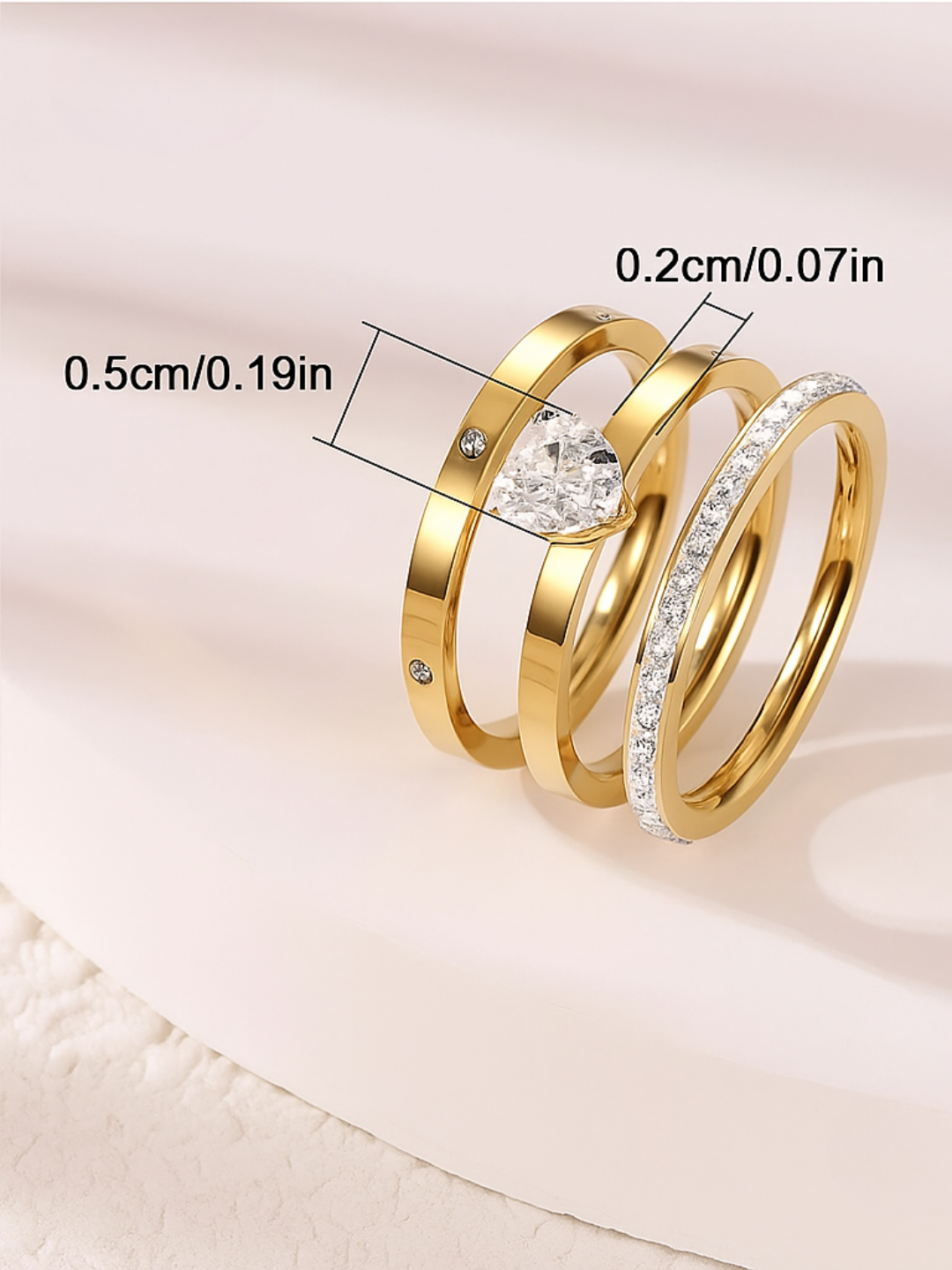 18KT Gold-Plated 3 Set Zircon Ring