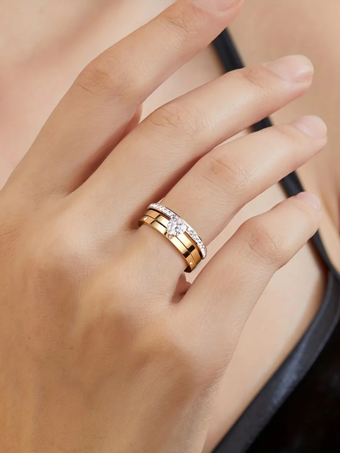 18KT Gold-Plated 3 Set Zircon Ring