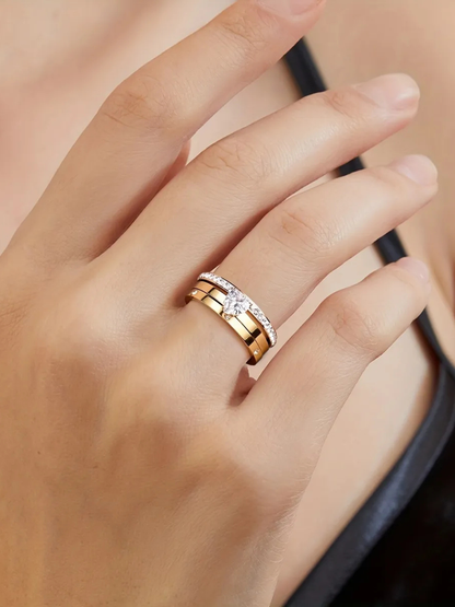 18KT Gold-Plated 3 Set Zircon Ring