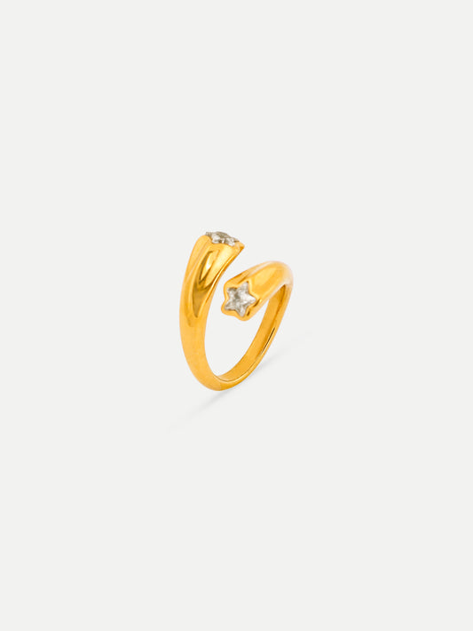 18KT Gold-Plated Two Stars Open Ring | Waterproof, Hypoallergenic, Tarnish-Free