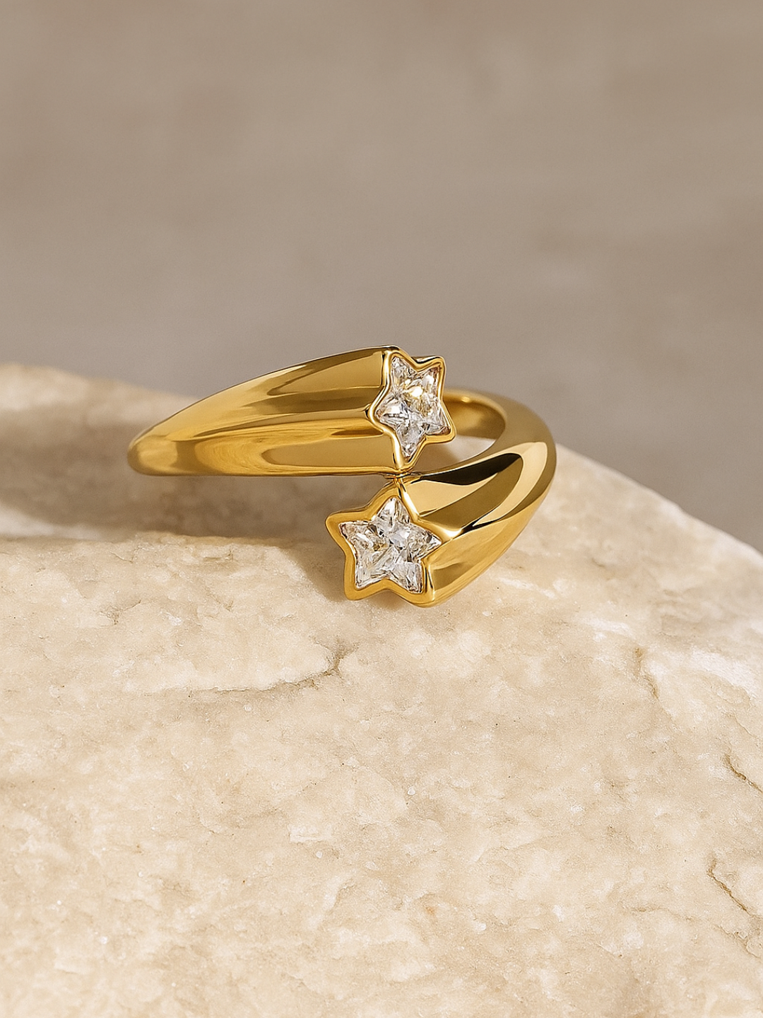 18KT Gold-Plated Two Stars Open Ring