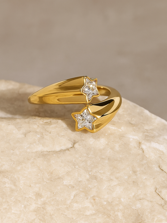 18KT Gold-Plated Two Stars Open Ring