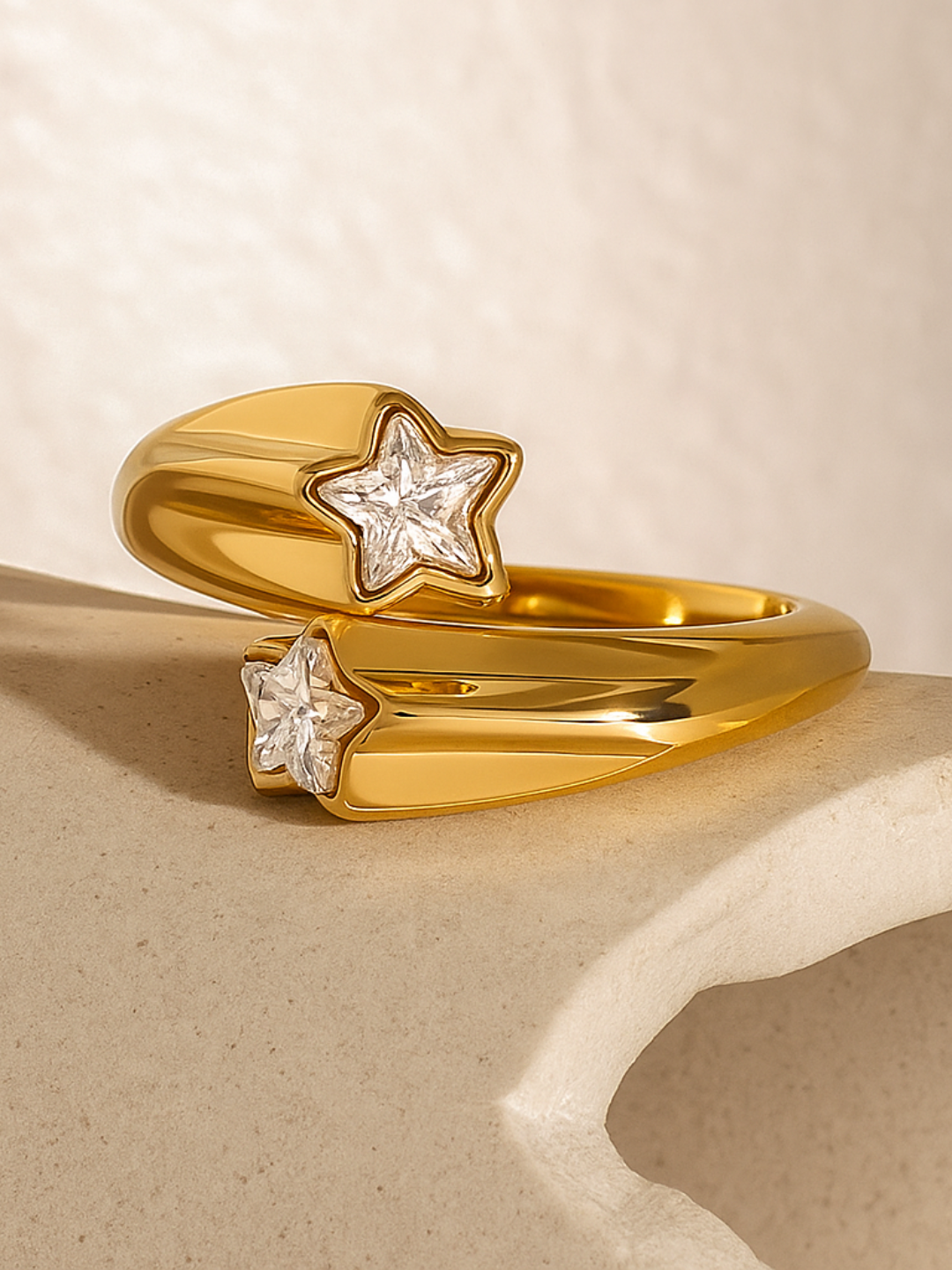 18KT Gold-Plated Two Stars Open Ring