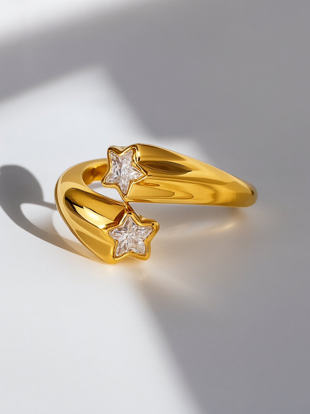 18KT Gold-Plated Two Stars Open Ring