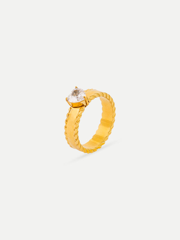 18KT Gold-Plated Heart Zircon Ring | Waterproof, Hypoallergenic, Tarnish-Free