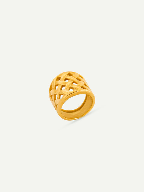 18KT Gold-Plated Basket Weave Ring | Waterproof, Hypoallergenic, Tarnish-Free