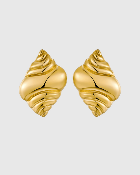 Gold Conch Shell Stud Earrings - OUZELJewellery