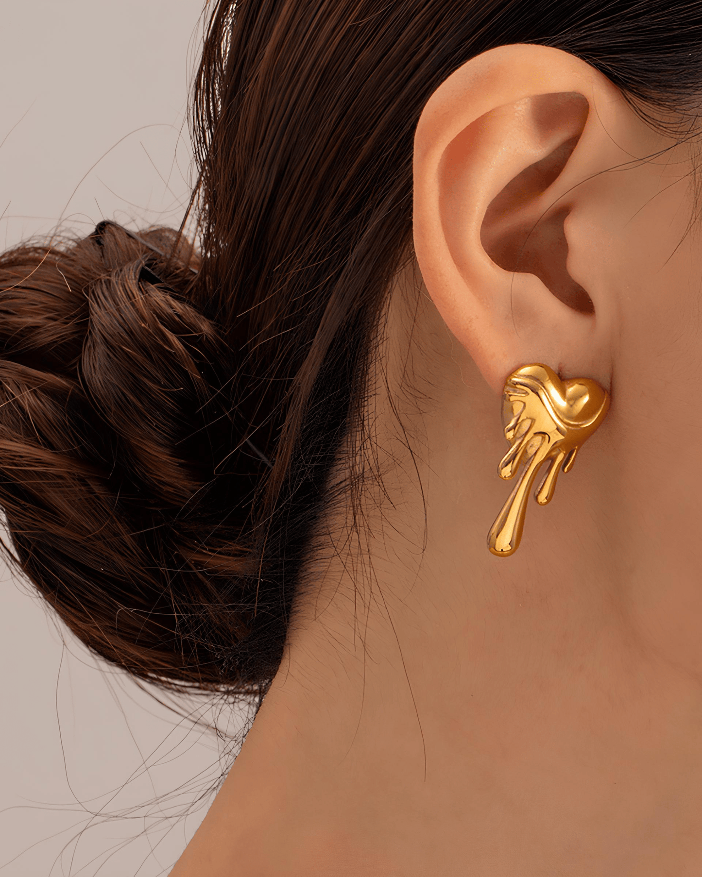 Gold Heart Dripping Stud Earrings - OUZELJewellery