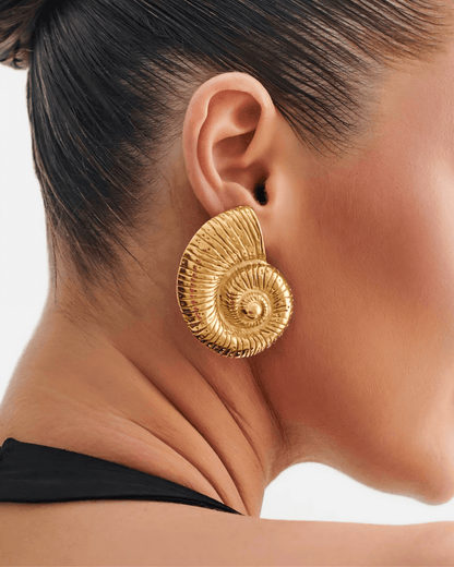 Gold Large Spiral Shell Stud Earrings - OUZELJewellery