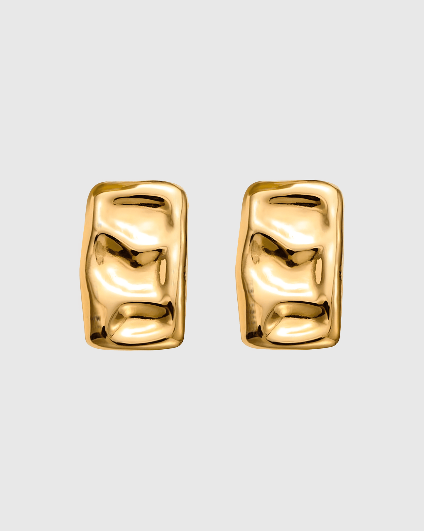 Gold Rectangle Hammered Stud Earrings - OUZELJewellery