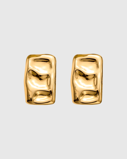 Gold Rectangle Hammered Stud Earrings - OUZELJewellery