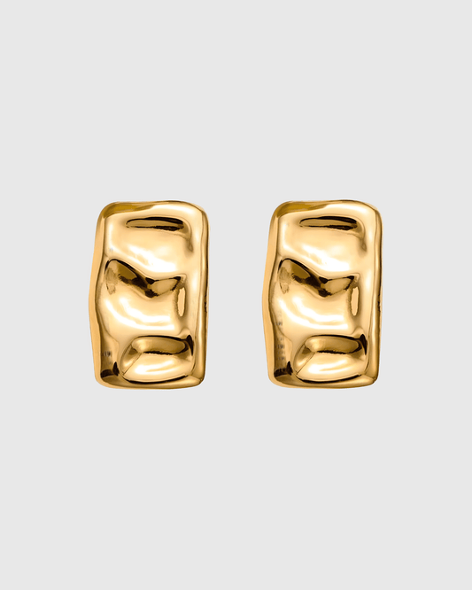 Gold Rectangle Hammered Stud Earrings - OUZELJewellery