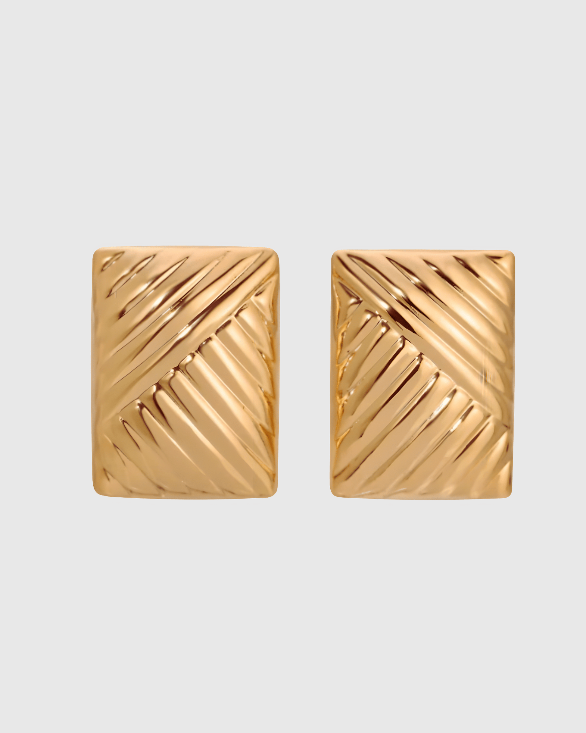 Gold Rectangular Ridged Stud Earrings - OUZELJewellery