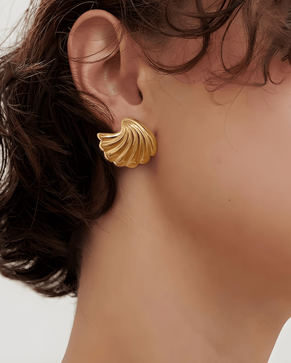 Gold Shell Wings Stud Earrings - OUZELJewellery