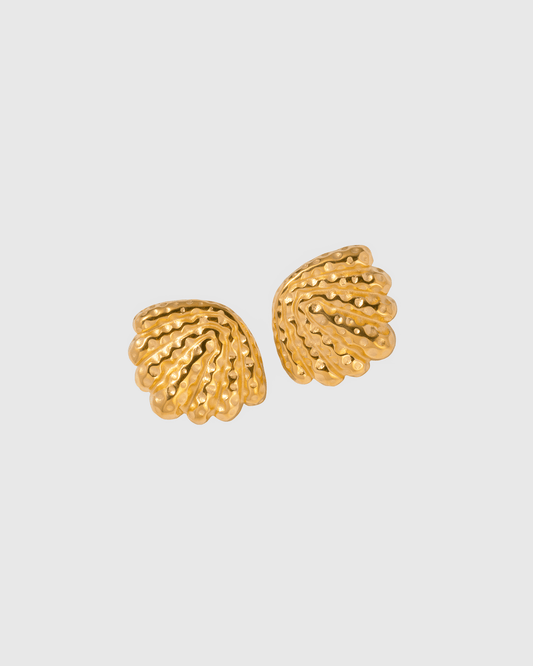 Gold Textured Shell Stud Earrings - OUZELJewellery