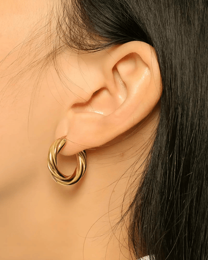 Gold Twisted Hoop Earrings - OUZELJewellery