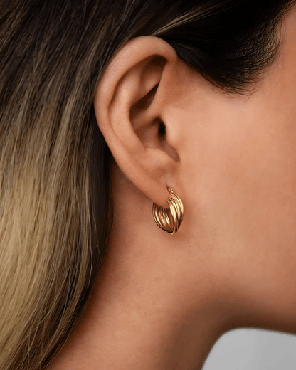 Gold Twisted Triple Hoop Earrings - OUZELJewellery