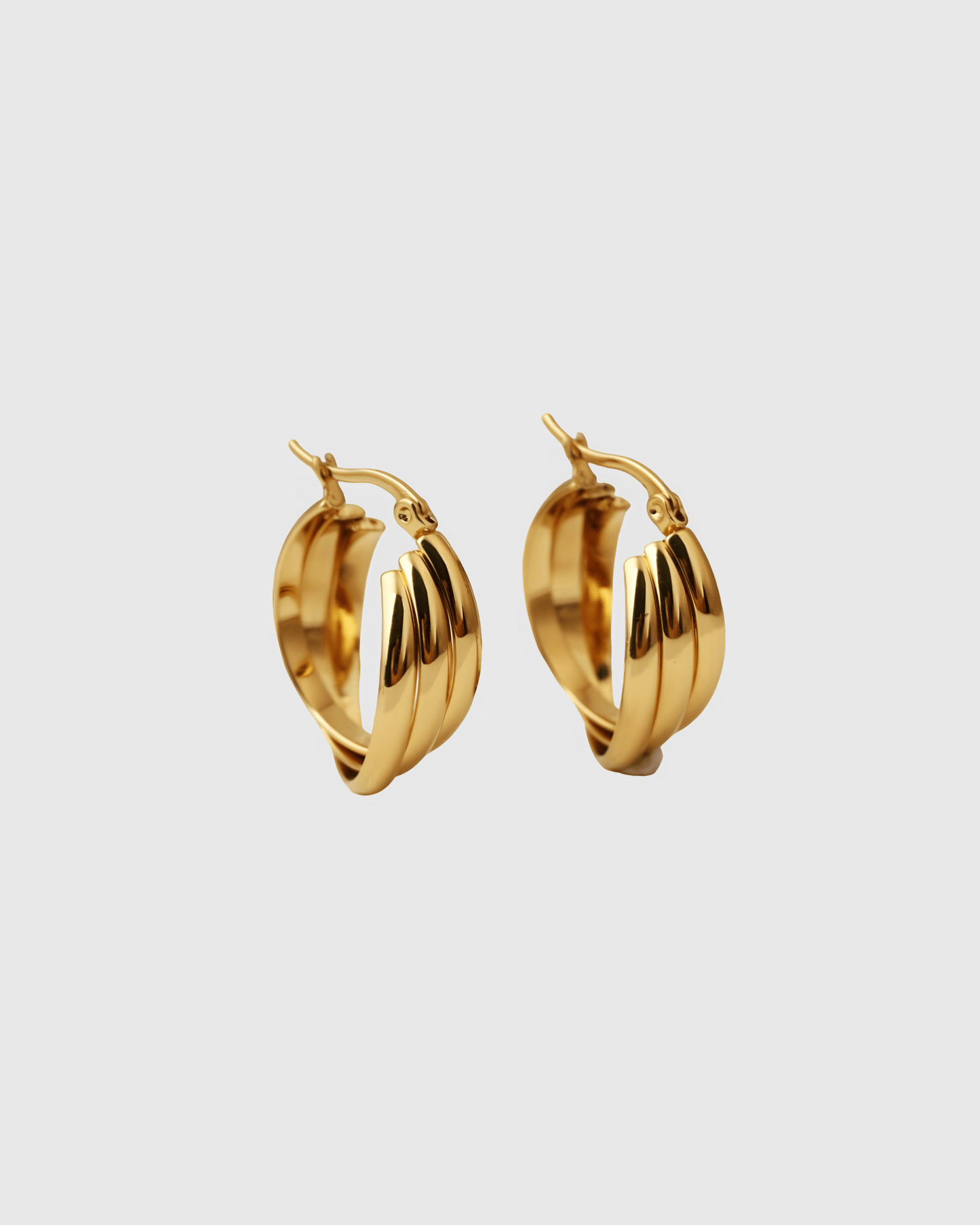 Gold Twisted Triple Hoop Earrings - OUZELJewellery