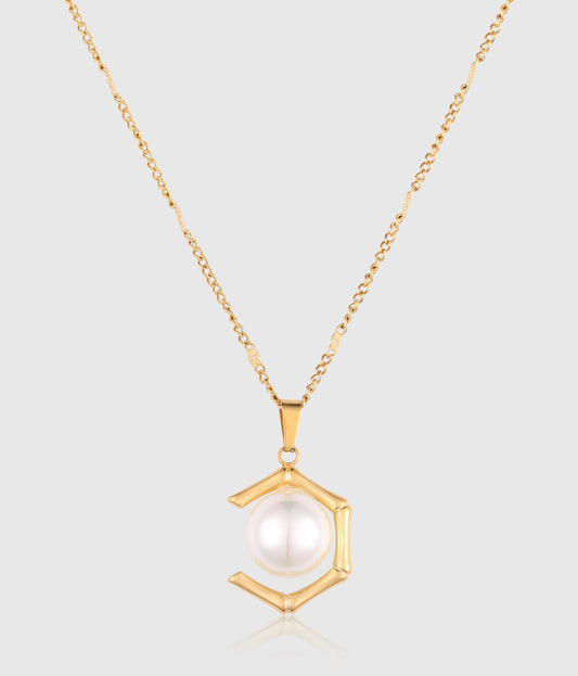 Pearl Open - Space Hexagonal Pendant Necklace - OUZELJewellery