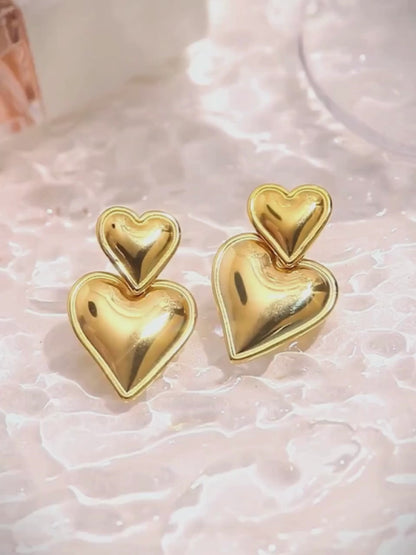 18KT Gold-Plated Double Heart Drop Earrings