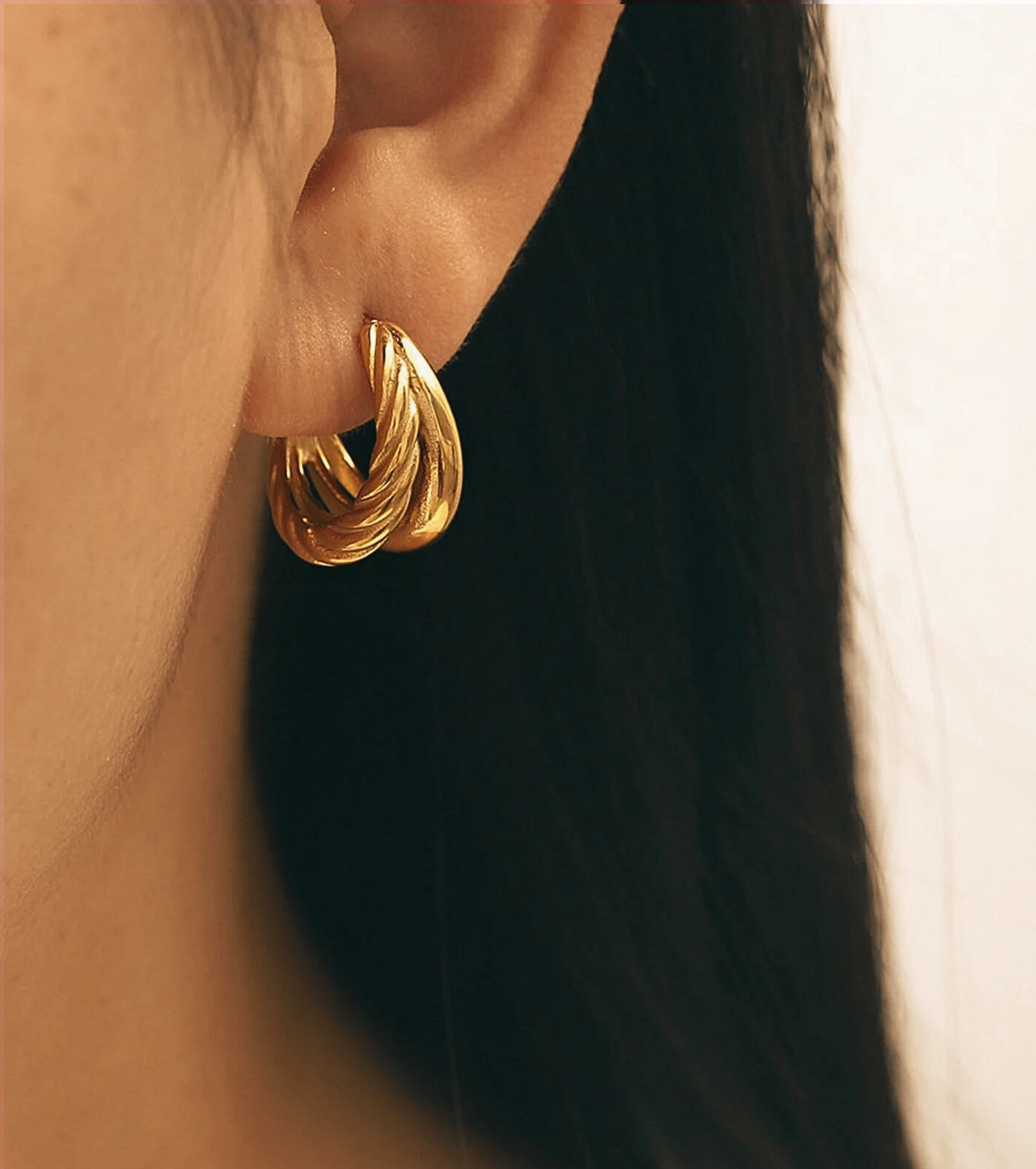 Gold Double Row Hoop Earrings - OUZEL