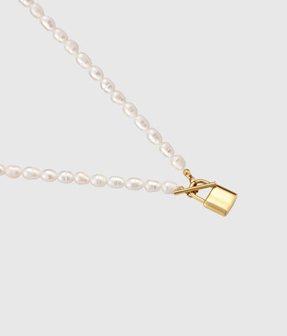 Baroque Pearl Padlock T-Bar Necklace - OUZELJewellery