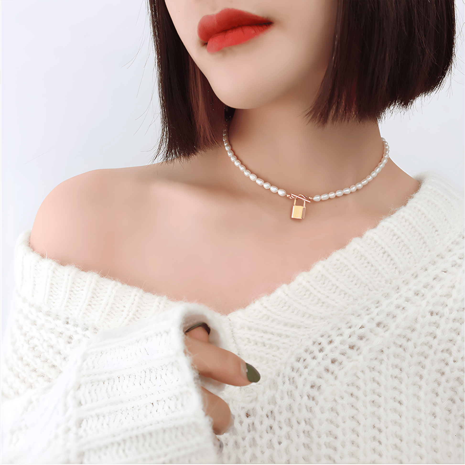 Baroque Pearl Padlock T-Bar Necklace - OUZELJewellery