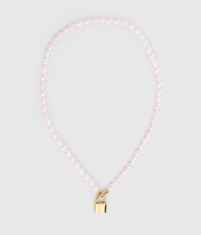 Baroque Pearl Padlock T-Bar Necklace - OUZELJewellery