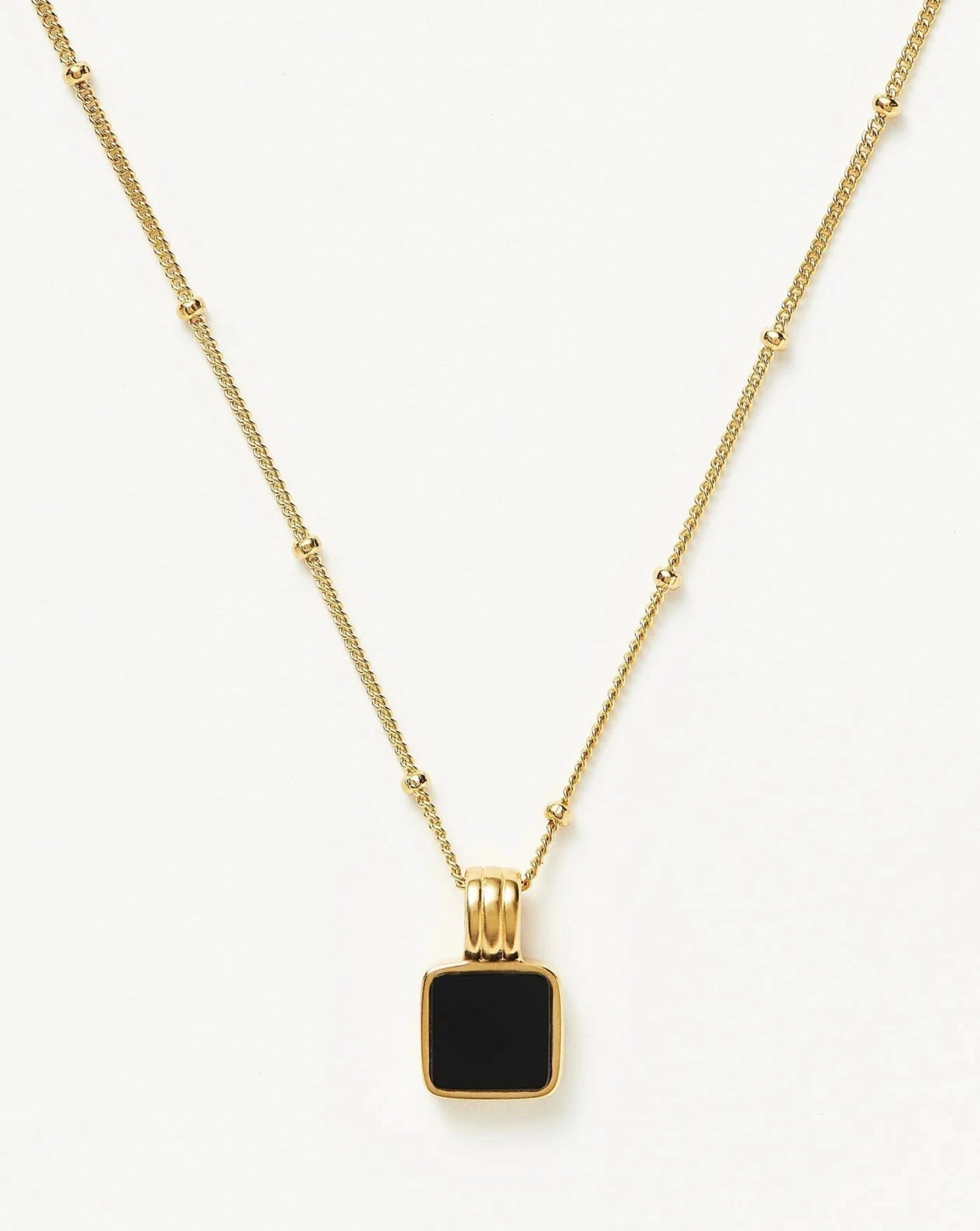 Black Onyx Square Charm Pendant Necklace - OUZELJewellery