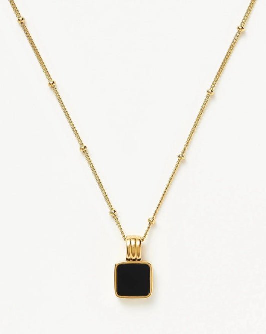 Black Onyx Square Charm Pendant Necklace - OUZELJewellery