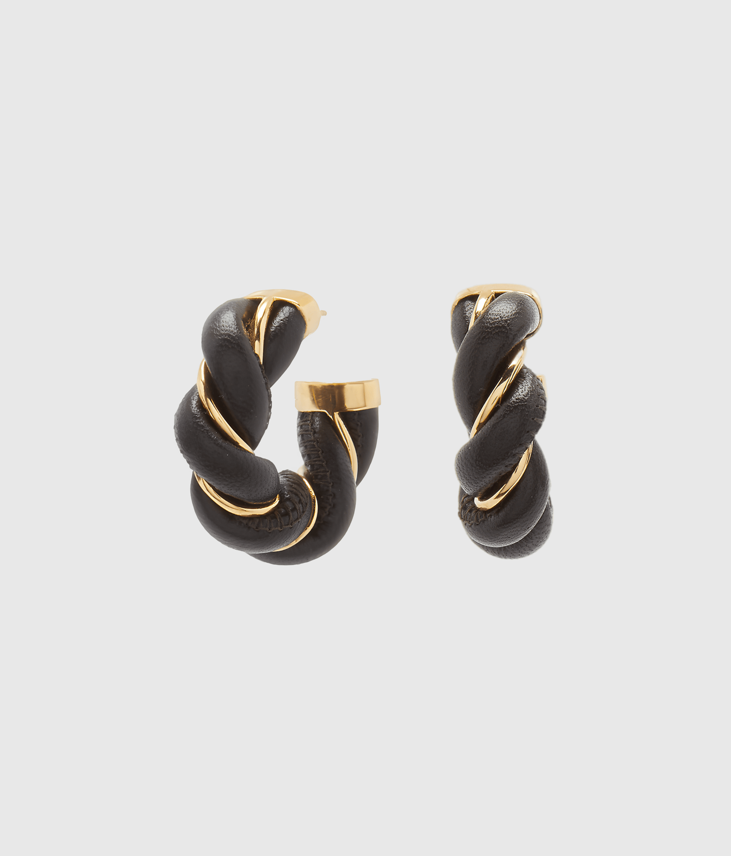 Black Twist Leather and Gold-Plated Hoop Earrings - OUZELJewellery